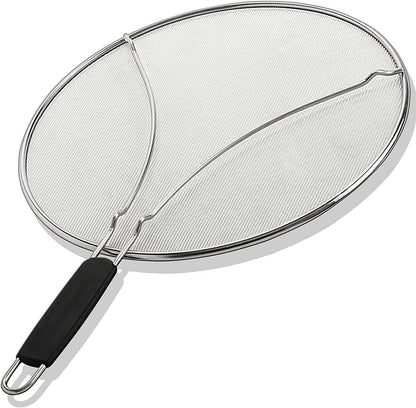 Stainless Steel Grease Splatter Guard,15-inch Fine Mesh Cover, Grease & Oil, Splatter Screen for Frying Pan, Cooking Pots, with Comfort Grip Handles