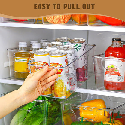 Freebat 12 Pack Middle Organizers and Storage, Pantry Organization and Storage Bins, Cabinet Organizer, Clear Plastic Storage Containers with Handle，Acrylic Storage Bins for Cabinet, Fridge