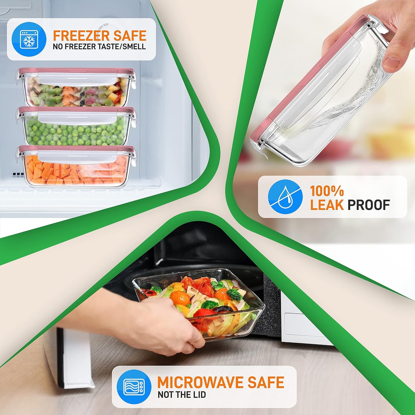 NutriChef 10-Piece Glass Food Containers - Stackable Superior Glass Meal-prep Storage Containers, Newly Innovated Leakproof Locking Lids w/Air Hole, Freezer-to-Oven-Safe (Red)