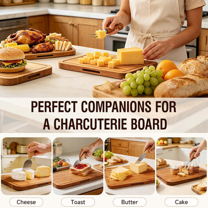 Renmxj Charcuterie Boards with Lid Gift Set, 2 in 1 Travel Portable Cheese Board with Knives Set, Carbonized Bamboo Charcuterie Tray, Housewarming Gifts New Home, Picnic, Wedding Gifts, Black Handle