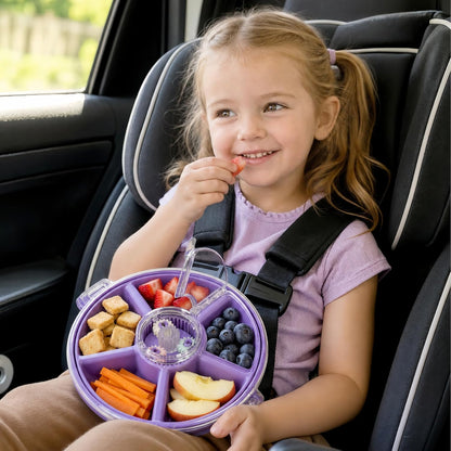 Kids Divided Snack Box with Hand Strap, Reusable 5-Compartment Kids Snack Container, BPA-Free Portable Candy & Nut Serving Platter for Travel, Parties, Picnics(Grey)