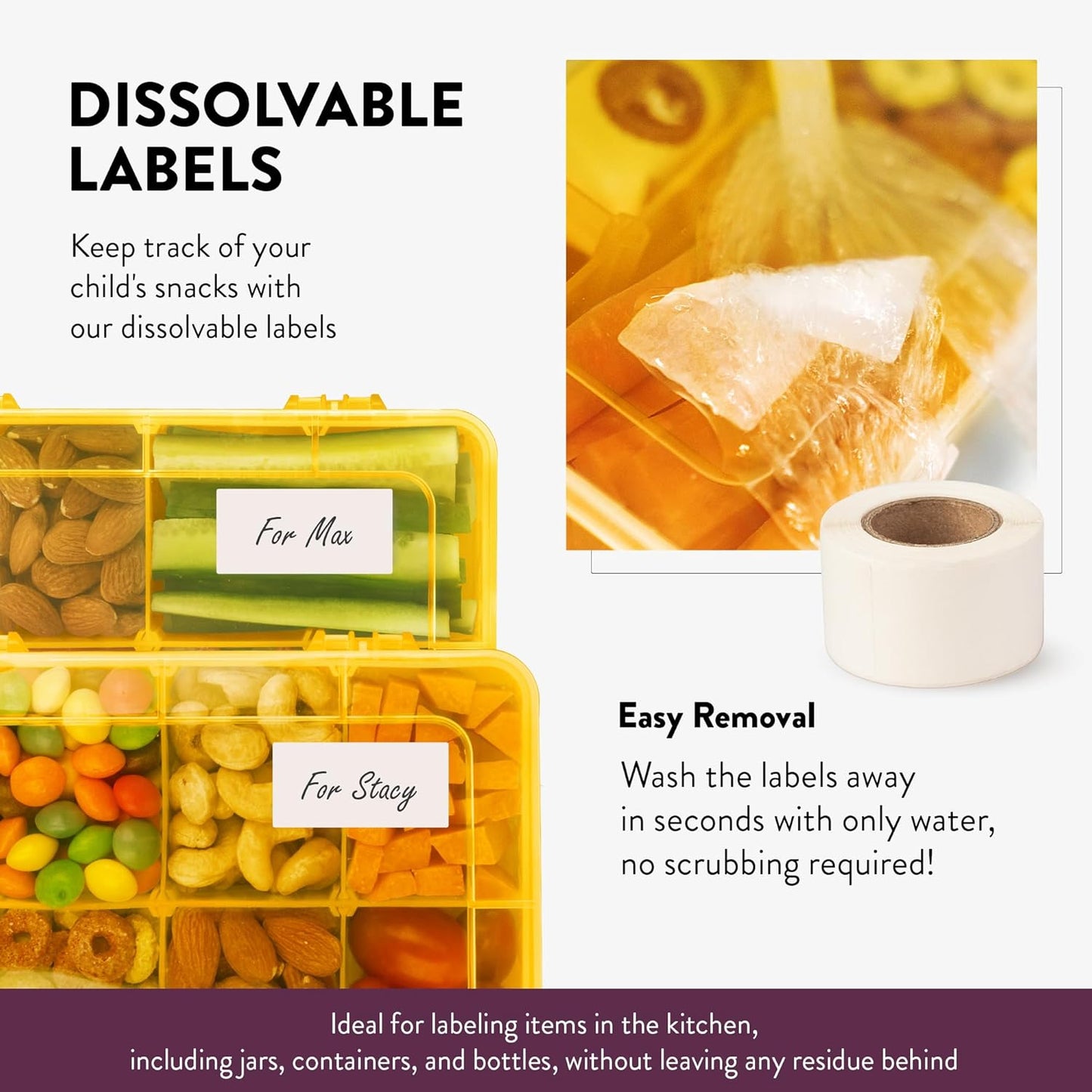 Large Kids Snack Box Containers Set of 2 -100 Labels, BPA-Free, Adjustable Compartments, Dishwasher Safe, Reusable Tray, Food Grade, Meal Prep Container, PARENT TESTED PARENT APPROVED AWARD (Clear)