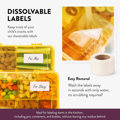 Large Kids Snack Box Containers Set of 2 -100 Labels, BPA-Free, Adjustable Compartments, Dishwasher Safe, Reusable Tray, Food Grade, Meal Prep Container, PARENT TESTED PARENT APPROVED AWARD (Clear)