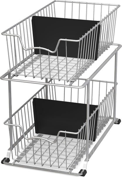 Simple Houseware 2 Tier Cabinet Wire Basket Drawer Organizer, Grey
