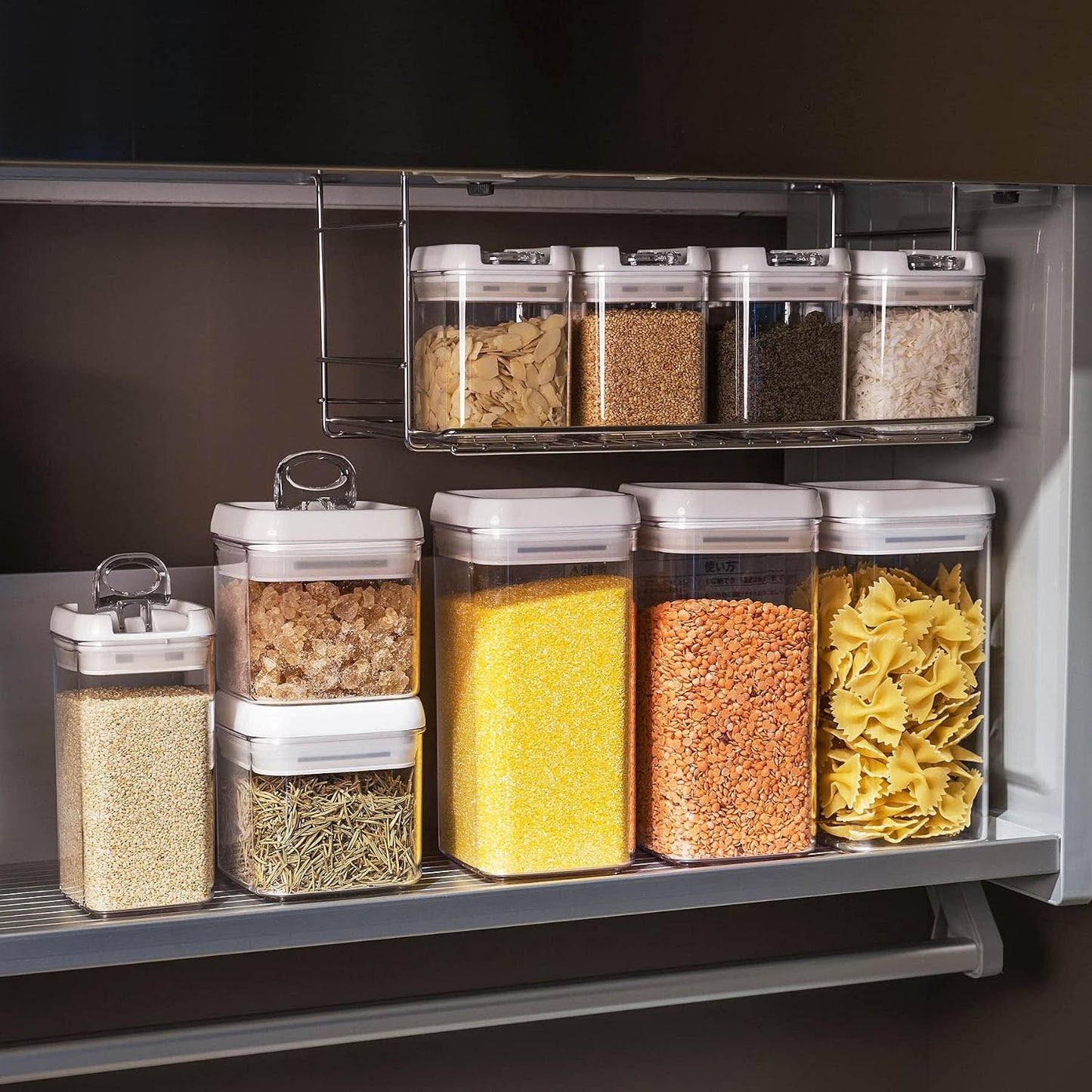 Felli Flip Tite Acrylic Food Storage Container with Lid 6” XL Air Tight Ring Seal Flip Top, Plastic Kitchen Baking Canister for 5 lb Flour Sugar Rice Protein Powder Pantry Organizer (Nest-M, White)