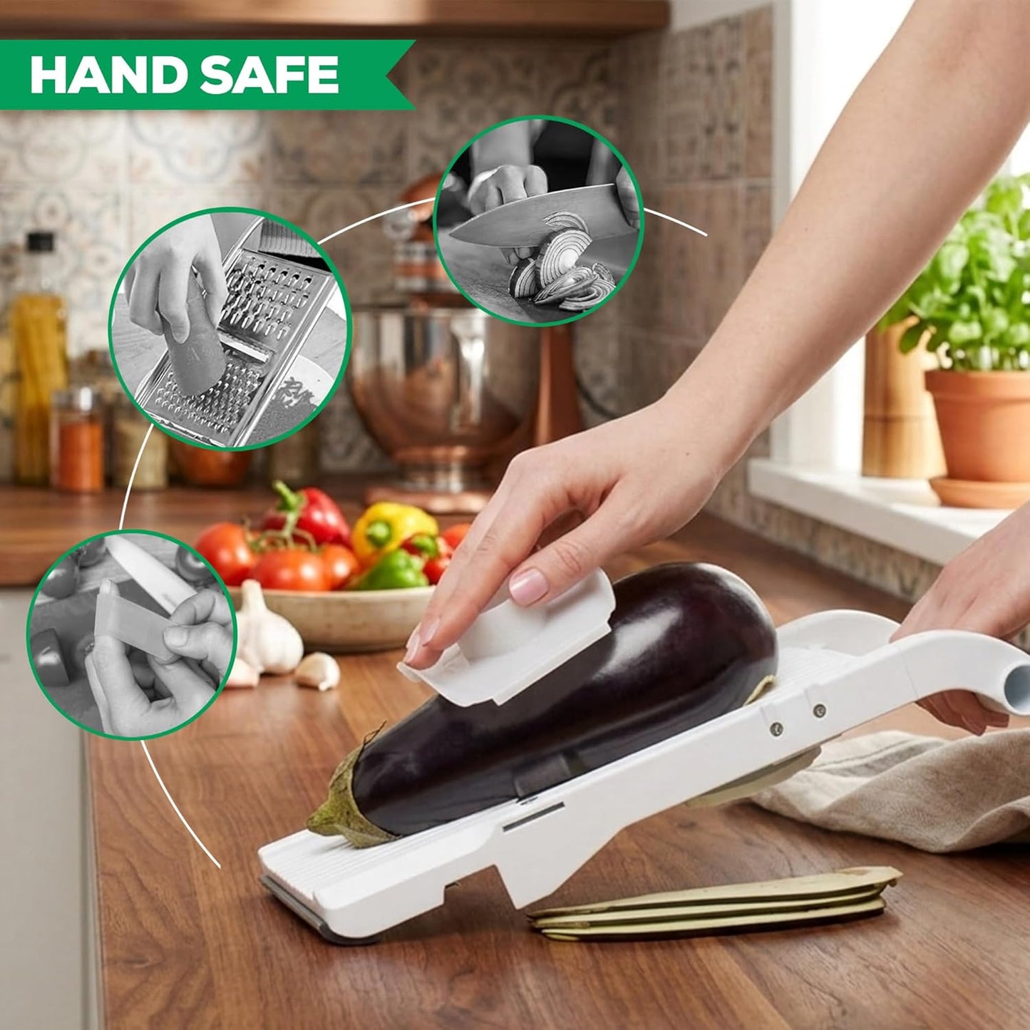 Benriner Mandoline Slicer with 4 Blades, Japanese Stainless Steel, BPA Free, 12.75 x 3.625-Inches, Beige