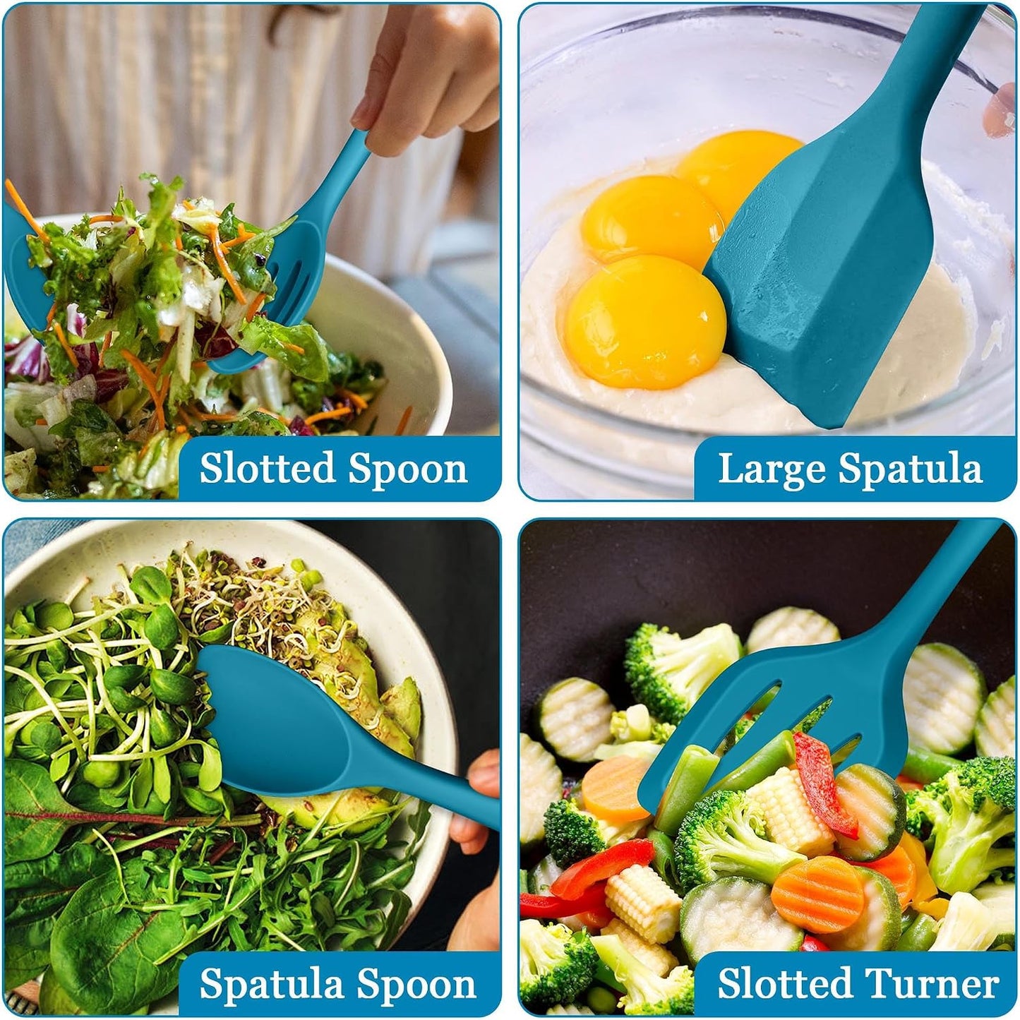 LIANYU Non-Toxic Silicone Kitchen Utensils Set, 8 Piece Non-Scratch Cooking Spoons & Spatulas, Stainless Steel Core, Heat Resistant & Dishwasher Safe, Khaki