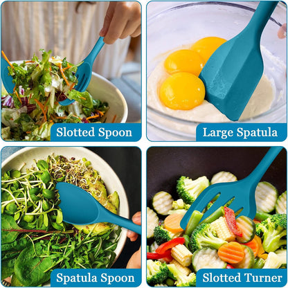 LIANYU Non-Toxic Silicone Kitchen Utensils Set, 8 Piece Non-Scratch Cooking Spoons & Spatulas, Stainless Steel Core, Heat Resistant & Dishwasher Safe, Khaki