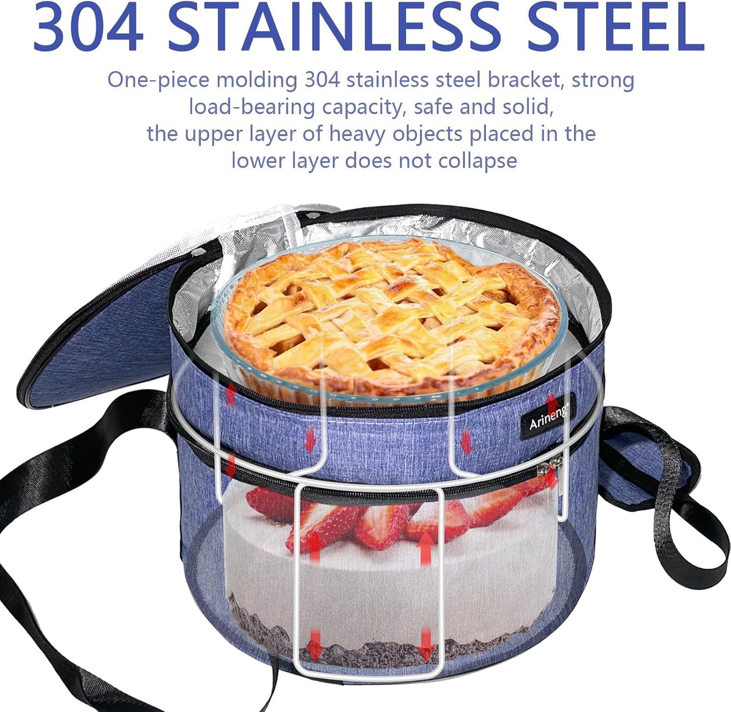 Pie Carrier, Hard-Sided Design, Insulated Bag For Casseroles, Round Insulated Cooler, Pie Tray With Lid And Handle For Hot And Cold Food Casserole Trays (Grey)