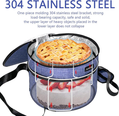 Pie Carrier, Hard-Sided Design, Insulated Bag For Casseroles, Round Insulated Cooler, Pie Tray With Lid And Handle For Hot And Cold Food Casserole Trays (Grey)