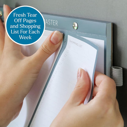 Magnetic Weekly Meal Planner for Fridge - 52 Undated Tear Off Sheets with Grocery List - Thick 120gsm No Bleed Paper - Strong Full Width Magnet - Family Meal Planning Board 11.3 x 8.3