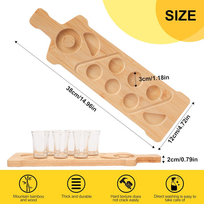 Tequila Shot Board Set - Serving Tray with 6 Glasses, Lemon Space, Salt Rimmer - 1.5 Oz Shots Holder for Margarita, Liquor, Party