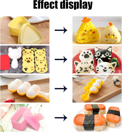 Cute Cat Rice Ball Molds 6 Sets Sushi Molds Bento Box Accessories Kits with 1PC Musubi Maker Press Mold, 2PCS Gimbap Molds Triangle and 1PC Rice Ball Mold Shaker for DIY Fun Lunch Box Picnic Tool