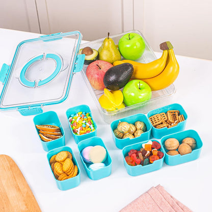 Patent Divided Serving Tray with Lid & Handle - Snackle Box Organizer for Charcuterie, Sandwiches, Veggies, Fruits, Candy - Portable Food Storage for Travel, Beach, Picnics（1 pcs, Orange）