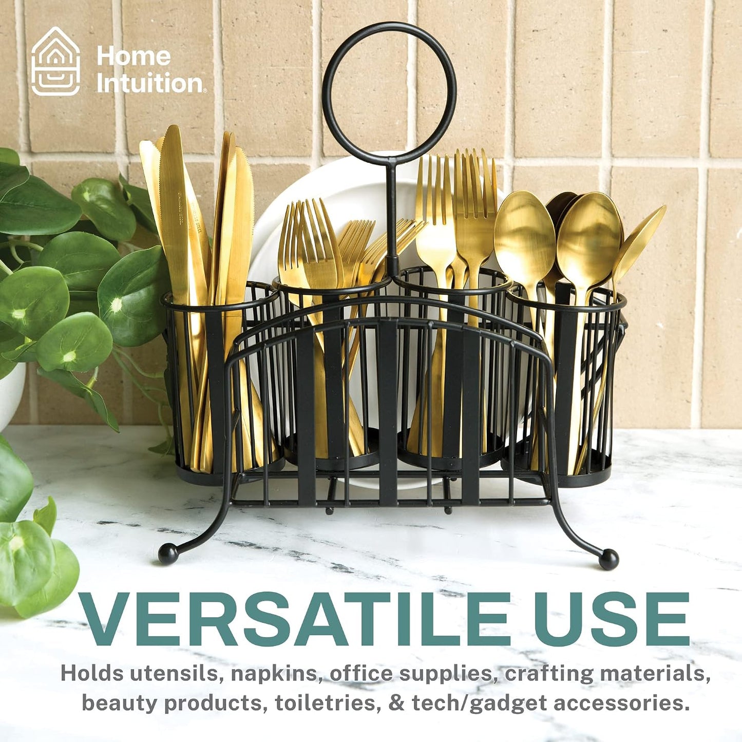 Home Intuition Utensil Caddy Catch All Silverware Holder for Plates, Knives, Forks, Spoons Napkins Table Serving BBQ, Hosting Indoor Outdoor