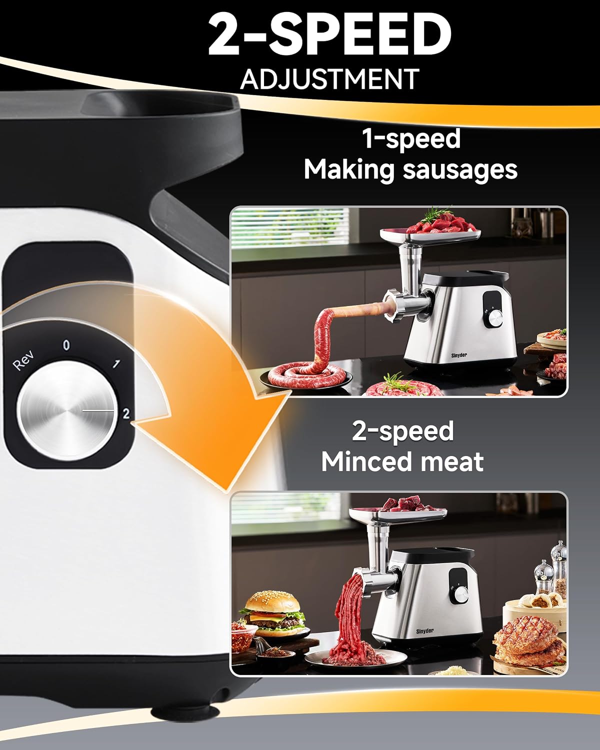 Electric Meat Grinder 2800 Max Meat Mincer With 2 Blades 3 Plates 3 Sausage Tube Food Pusher Meat Claw & Kubbe Kit for Home Use