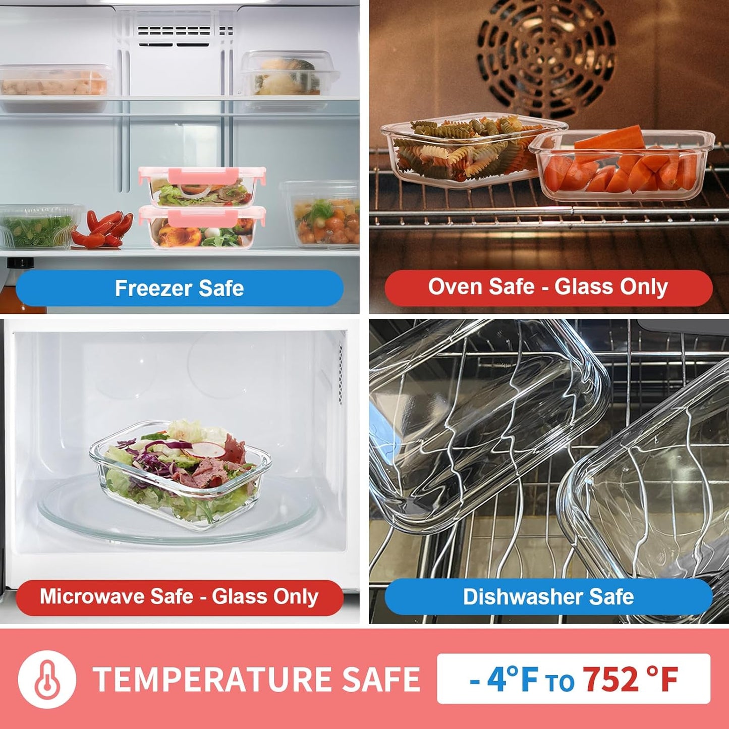 GULFLIN 12 Pack 22oz Glass Meal Prep Containers, Food Storage Containers with Lids, Air-Tight, Leak-Resistant, Freezer to Microwave Safe - Grey Set