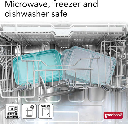GoodCook 2-Compartment Food Storage Container Set with Snap-Shut Lids, Reusable Divided Snack Containers with Lids, Set of 10, Blue