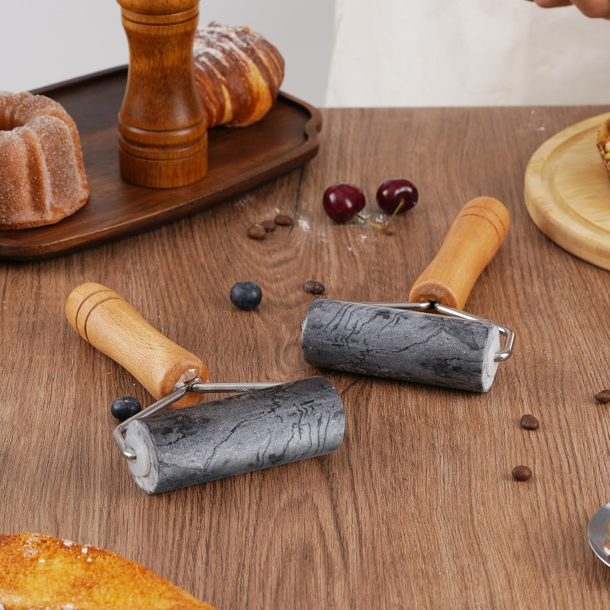 Small Marble Rolling Pin Pizza Roller for Baking (Type B Black)