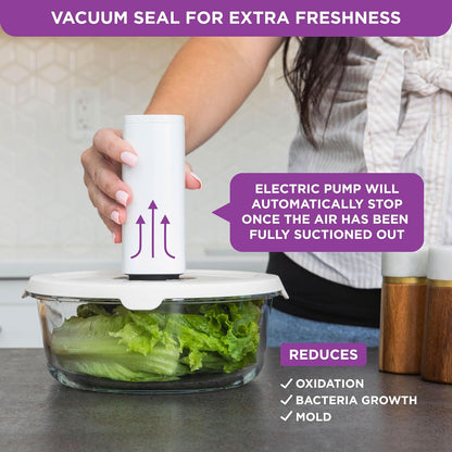 HOLDN’ STORAGE Vacuum Food Storage Containers, Set of 8 Glass Containers & Electronic Pump - Keep Food Fresh Longer, BPA-Free Glass, Leak-Proof, Ideal for Meal Prep, Marinating