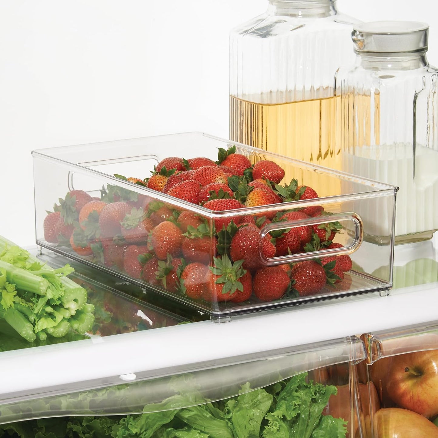 iDesign Stackable Fridge Bin, Clear, Set of 2 | Storage Bin for Freezer or Pantry, Made in USA