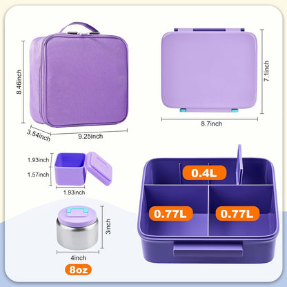 Bento Lunch Box for Kids with Thermo, Leakproof Bento Box with 8oz Insulated Food Jar, Insulated Bottle, Lunch Bag, BPA Free Dishwasher Safe 4 Compartment Container for School Girls Boys (Pink)