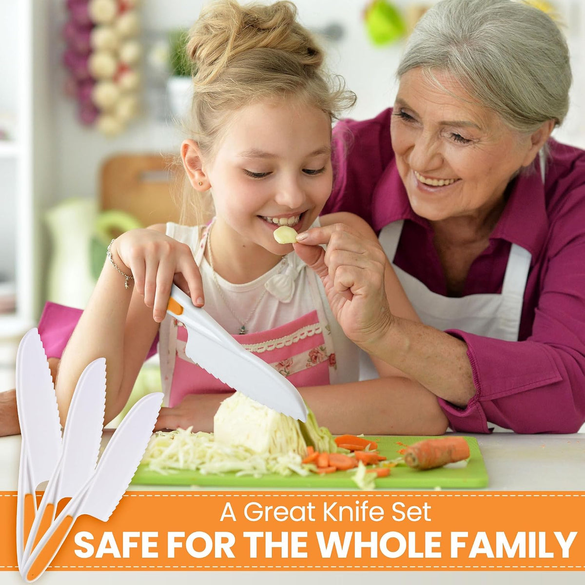 Zulay Kitchen 3-Piece Kids Knife Set for Real Cooking & Baking - Toddler Knives for Cutting Fruits, Veggies, & Cake - Children’s Montessori Knive with Serrated Edges - Safe & Fun Lettuce Knife (Red)