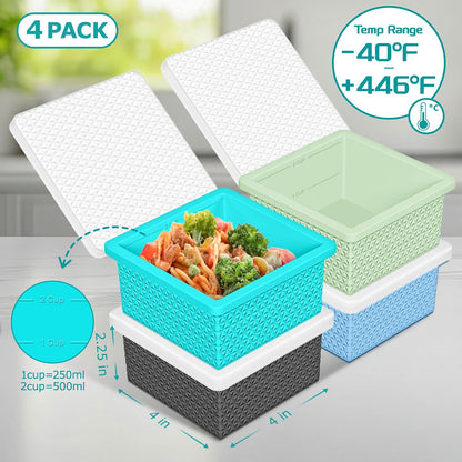 Silicone Freezer Molds for Soup Cube - 2-Cup Freezer Storage Container Tray with Lid,4 Pack Stackable Ice Cube Trays for Portion Control,Food Storage Meal Prep,Oven & Dishwasher Safe