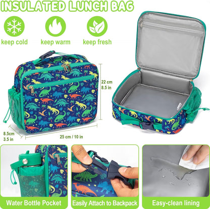 Fimibuke Bento Lunch Box for Kids - Toddler Snack Bento Box Container with 3 Compartments, Stainless Steel Water Bottle, Insulated Lunch Bag, Ice Pack Set for Ages 3-12 Girl Boy Daycare Back to School