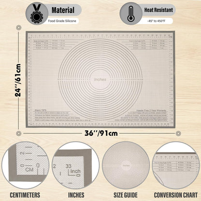 Silicone Pastry Mat 36x24 Inch Nonstick Baking Mat -Perfect for Dough, Pastry, Dough Rolling, Kneading Board, Pie Crust, Fondant, Pasta/Pizza, Kitchen Counter Mat