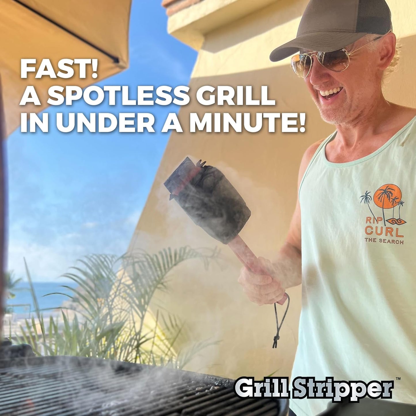 GRILL STRIPPER Bristle Free Grill Brush with Extra Sponge - Steam Grill Brush Bristle Free with Patent Pending Triple Scraper and Dishwasher Safe Replaceable Fire Resistant Steam Sponge