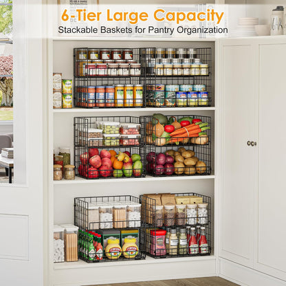 JKsmart 3 Pack XXL Stackable Wire Baskets with Handles for Pantry Storage and Organization, Fruit and Vegetable Basket with Name Plates, Metal Storage Bins for Snack Can Fruit Veggies, XXL