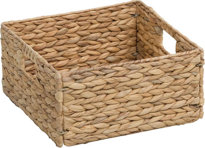 eHemco Trapezoid Woven Hyacinth Wicker Pantry Storage Baskets with Iron Wire Frame, 13.25"x9"x7/3.5", Natural, Set of 2