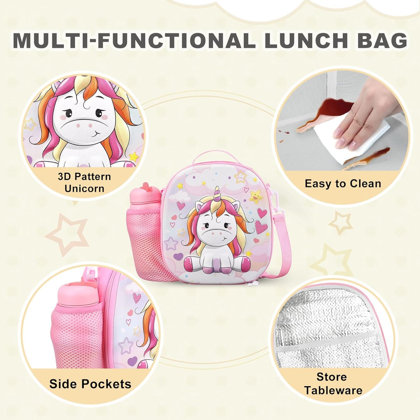 Kids Lunch Box for Kids Insulated Reusable Lunch Bag Tote Durable Children Leak-proof Lunchbox with Adjustable Shoulder Strap for School Daycare Travel Picnic (Navy - 3D Dinosaur)