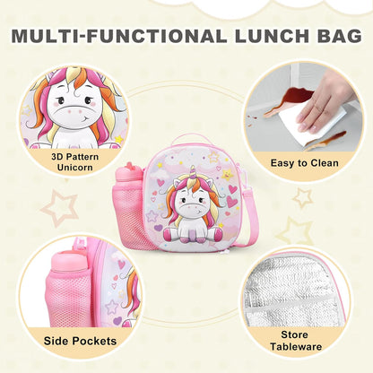Kids Lunch Box for Kids Insulated Reusable Lunch Bag Tote Durable Children Leak-proof Lunchbox with Adjustable Shoulder Strap for School Daycare Travel Picnic (Navy - 3D Dinosaur)