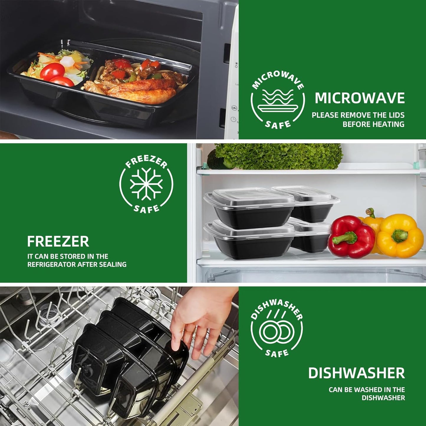Meal Prep Containers 50 Pack - 30oz 2-Compartment Disposable Take Out Food Storage Containers with Leakproof Lids, BPA Free Plastic To Go Lunch Boxes, Microwave/Dishwasher/Freezer Safe