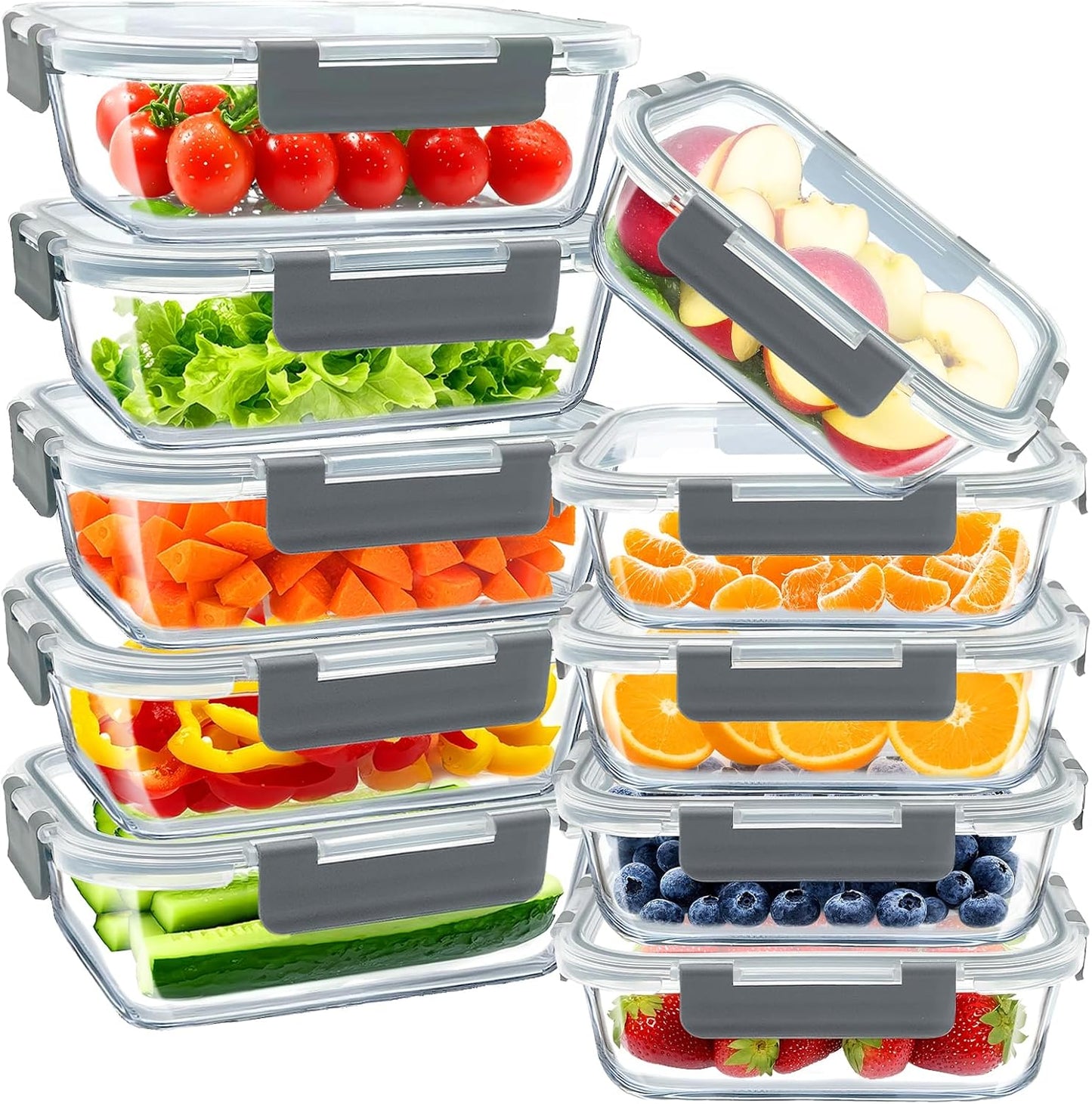 3 Pack 36oz Glass Meal Prep Containers with Lids Airtight BPA Free, Leak Proof, Stackable Glass Food Storage Containers, Microwave, Oven, Freezer and Dishwasher Safe