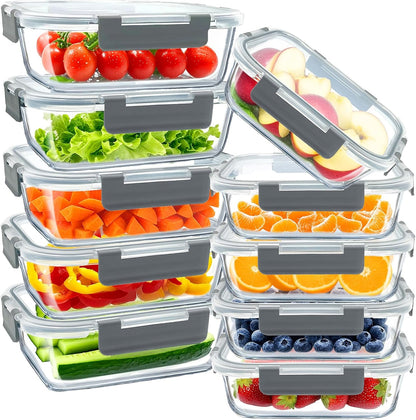 3 Pack 36oz Glass Meal Prep Containers with Lids Airtight BPA Free, Leak Proof, Stackable Glass Food Storage Containers, Microwave, Oven, Freezer and Dishwasher Safe