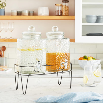Style Setter Premium Glass Drink Beverage Dispensers - 1.5 Gal, Set of 3 | Dispenser Set with Metal Stand for Parties Cold Drinks, Lemonade, Cocktails, Juice – Party Glass Drink Dispenser Station