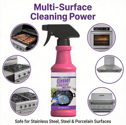 Fast-Acting Heavy-Duty Grill Degreaser Spray, Grease & Burnt Residue Cleaner for BBQ Grates Oven Stovetop Range Hood, Easy-Clean Kitchen Cleaner for Indoor Outdoor Cooking Surfaces (1pc)