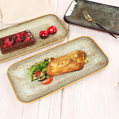 Porcelain Plate Set Large Serving Tray Set of 4, Reusable Serving Platters for Party Food, Cookie, Appetizer, Charcuterie, Snack, Dessert Display,Stackable Kitchen Dish 14.4 INCH
