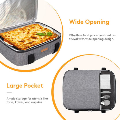 LUNCIA Insulated Single Decker Casserole Carrier, Lasagna Lugger Tote Keeps Food Hot or Cold, Thermal Lunch Bag for Potluck Parties, Picnic and Cookouts, Fits 9" x 13" Baking Dish, Black
