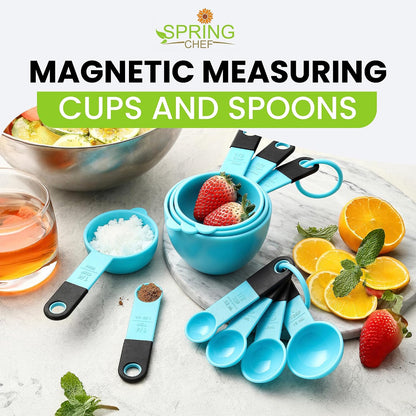 Spring Chef Magnetic Measuring Cups and Spoons Set of 9, Nesting Kitchen Tool with Easy to Read Markings for Measuring Dry or Liquid Ingredient, BPA Free, Black