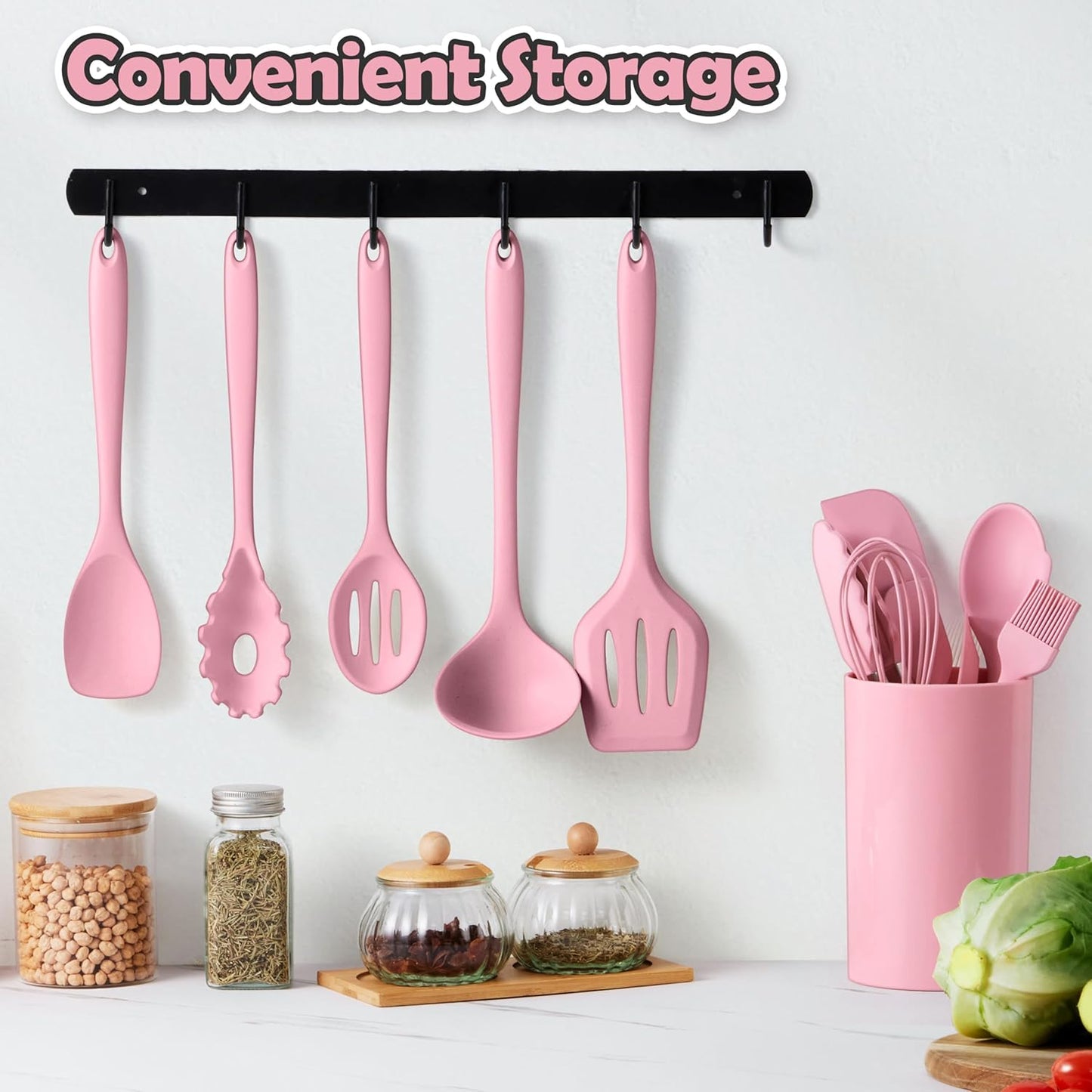 LIANYU 14 Pcs Silicone Kitchen Utensils Set with Holder, 446°F Heat Resistant Silicone Cooking Kitchen Utensils Spatula Set, Non-Stick & Dishwasher Safe Cooking Tools, Comfort Grip Handle, Black