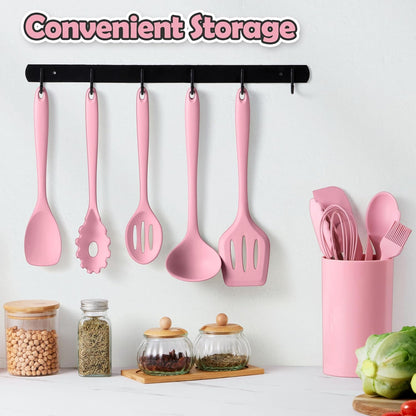 LIANYU 14 Pcs Silicone Kitchen Utensils Set with Holder, 446°F Heat Resistant Silicone Cooking Kitchen Utensils Spatula Set, Non-Stick & Dishwasher Safe Cooking Tools, Comfort Grip Handle, Black