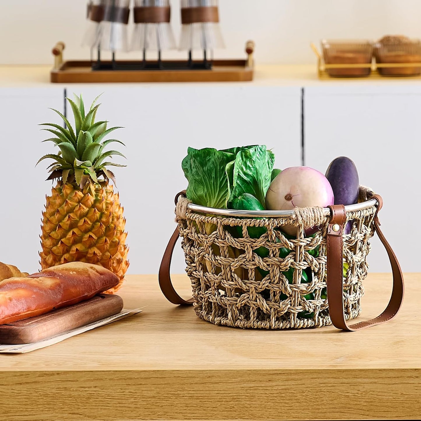 Egg Baskets for Collecting Fresh Eggs Farmhouse Handmade Wicker Hyacinth Egg Collecting Basket with Handle