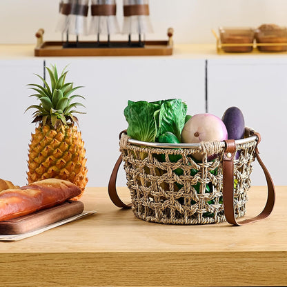 Egg Baskets for Collecting Fresh Eggs Farmhouse Handmade Wicker Hyacinth Egg Collecting Basket with Handle