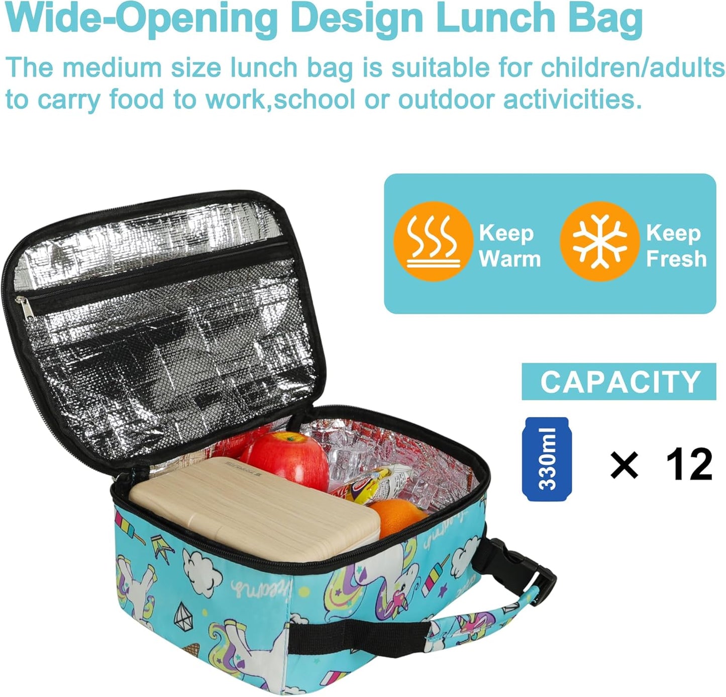 esouler Lunch Box Kids Insulated Lunch Bag for Boys & Girls Durable Children Lunchbox for School with Water Bottle Holder-Black