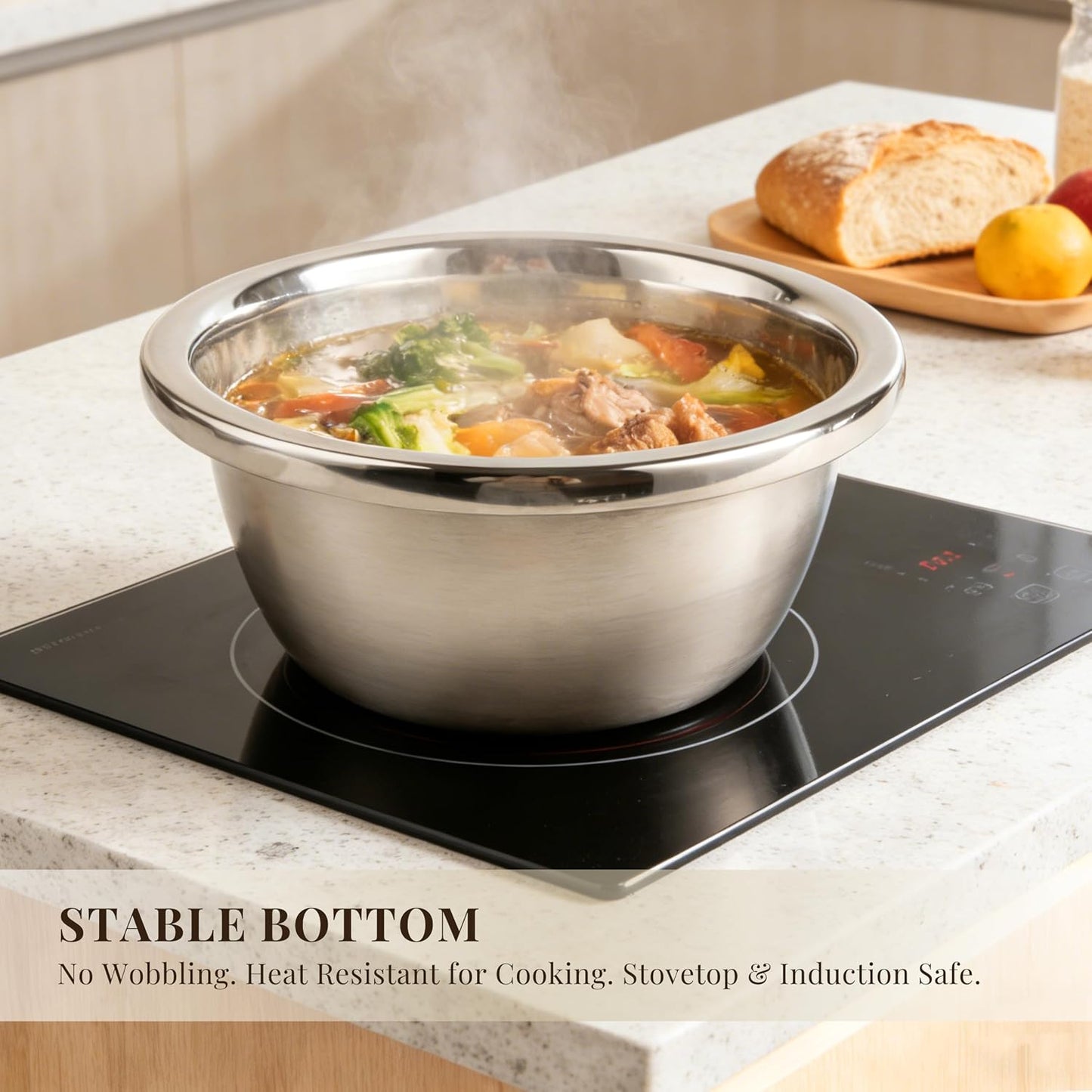 Mixing Bowls Set of 3 Stainless Steel, 7.9″ 10.2″ 14.2″ Metal Bowls for Baking Dough Salad Kitchen