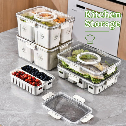 shopwithgreen Divided Serving Tray with Lid, Portable Snack Box Charcuterie Veggie Tray with Lid, Food Storage Organizer with 8 Colandersfor Fruit, Vegetable, Refrigerator, Kitchen, Party, Picnic